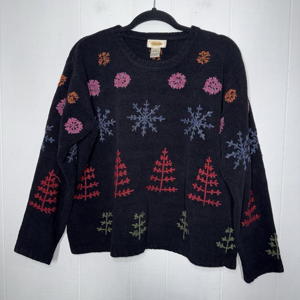 Talbots Women’s Vintage Embroidered Sweater Holiday Snowflake Size L
